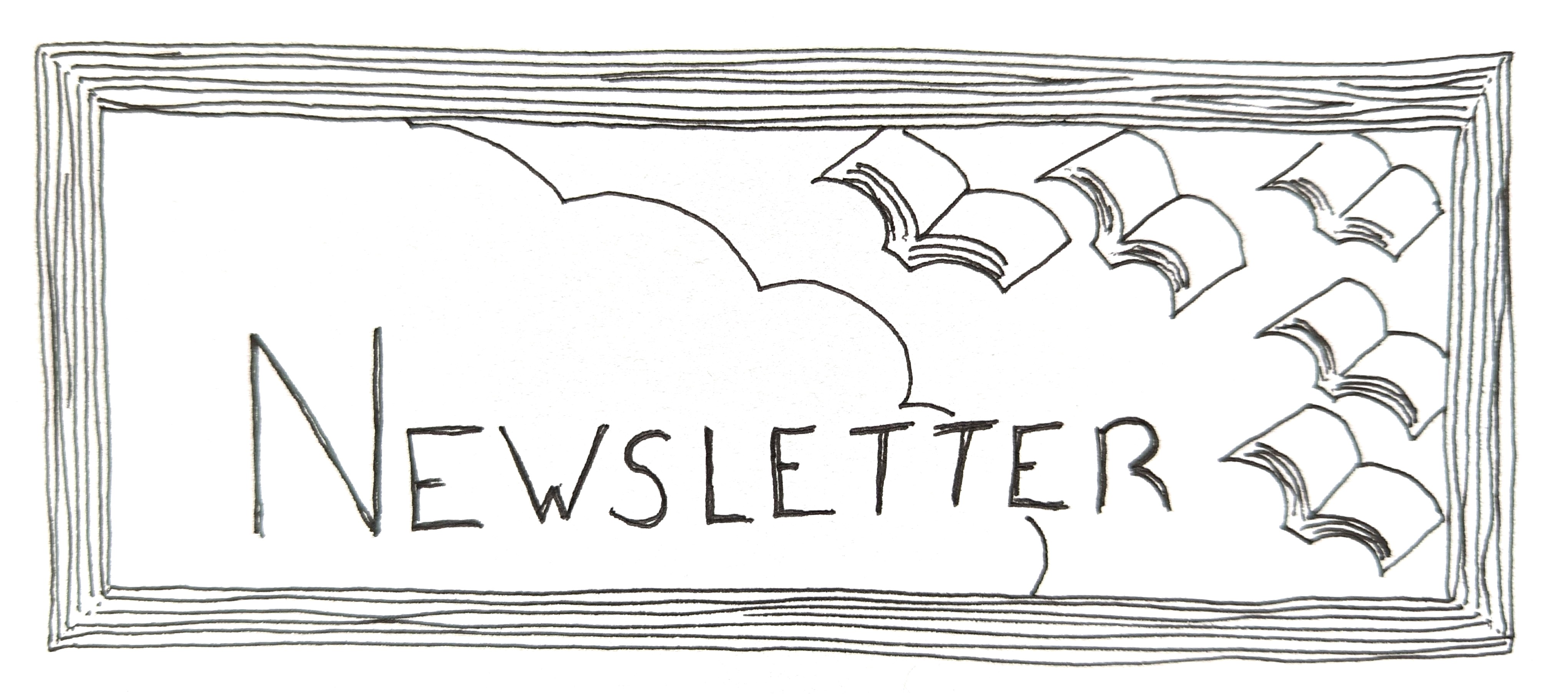 Image with flying books and the word newsletter